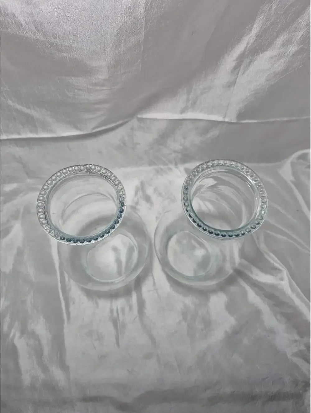 Vtg Pair Glass Chimney Oil Lamp Beaded Flared Top Rim 8 1/2